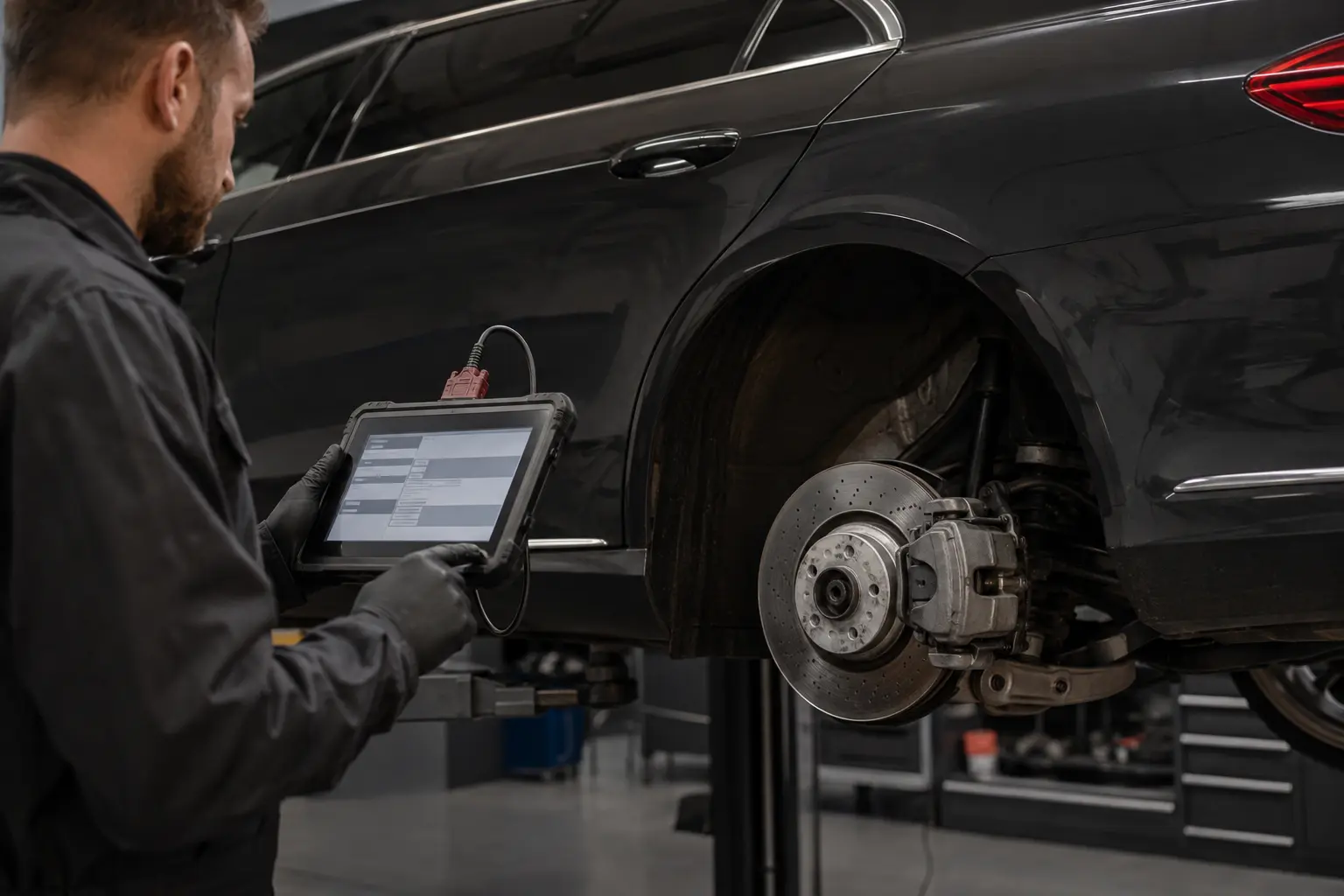 Electronic parking brake service procedure on an Audi rear brake