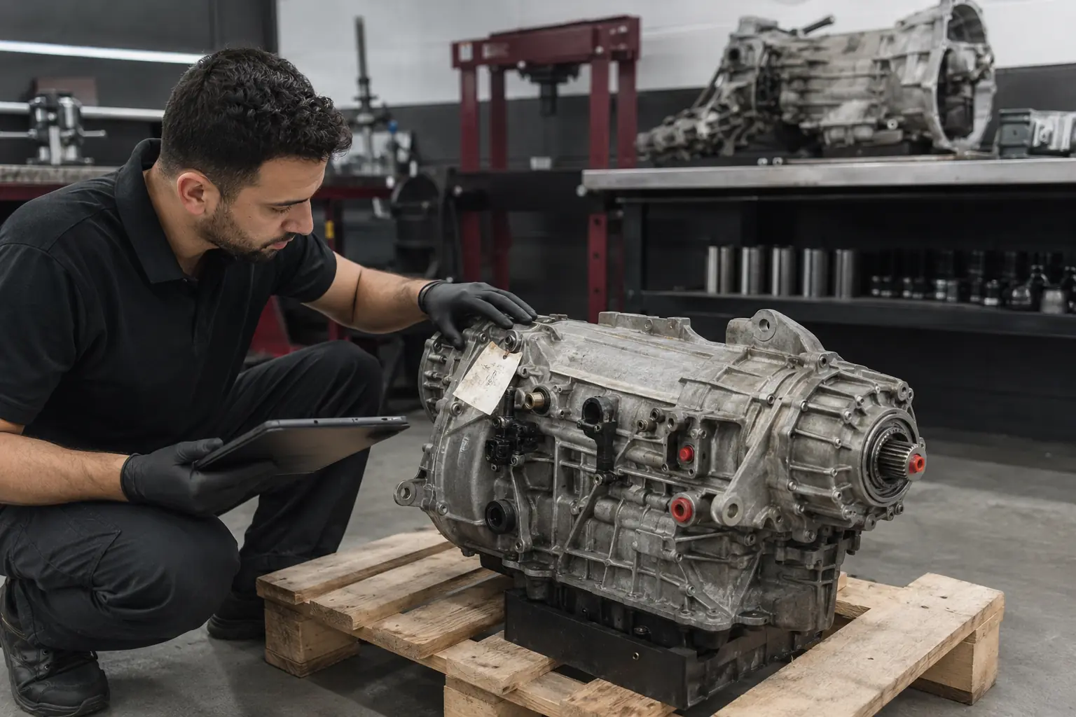 Used Audi gearbox checked for casing connector shaft and transit condition before fitment