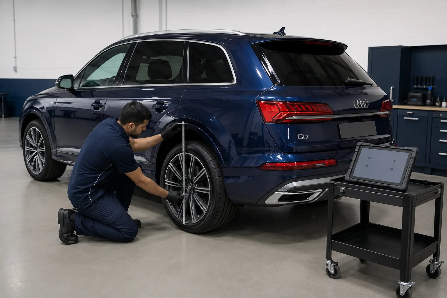 Q7 4M settled ride-height verification and diagnostic re-scan preparation