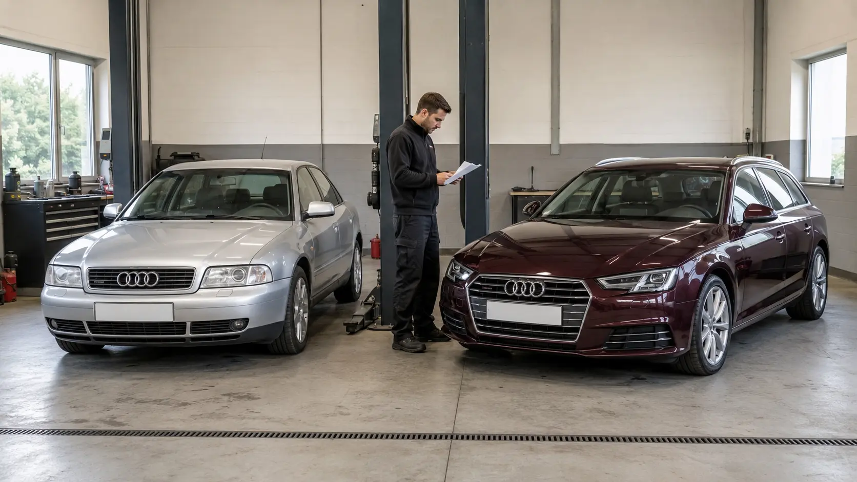 Two Audi A4 generations and body styles positioned for model identification