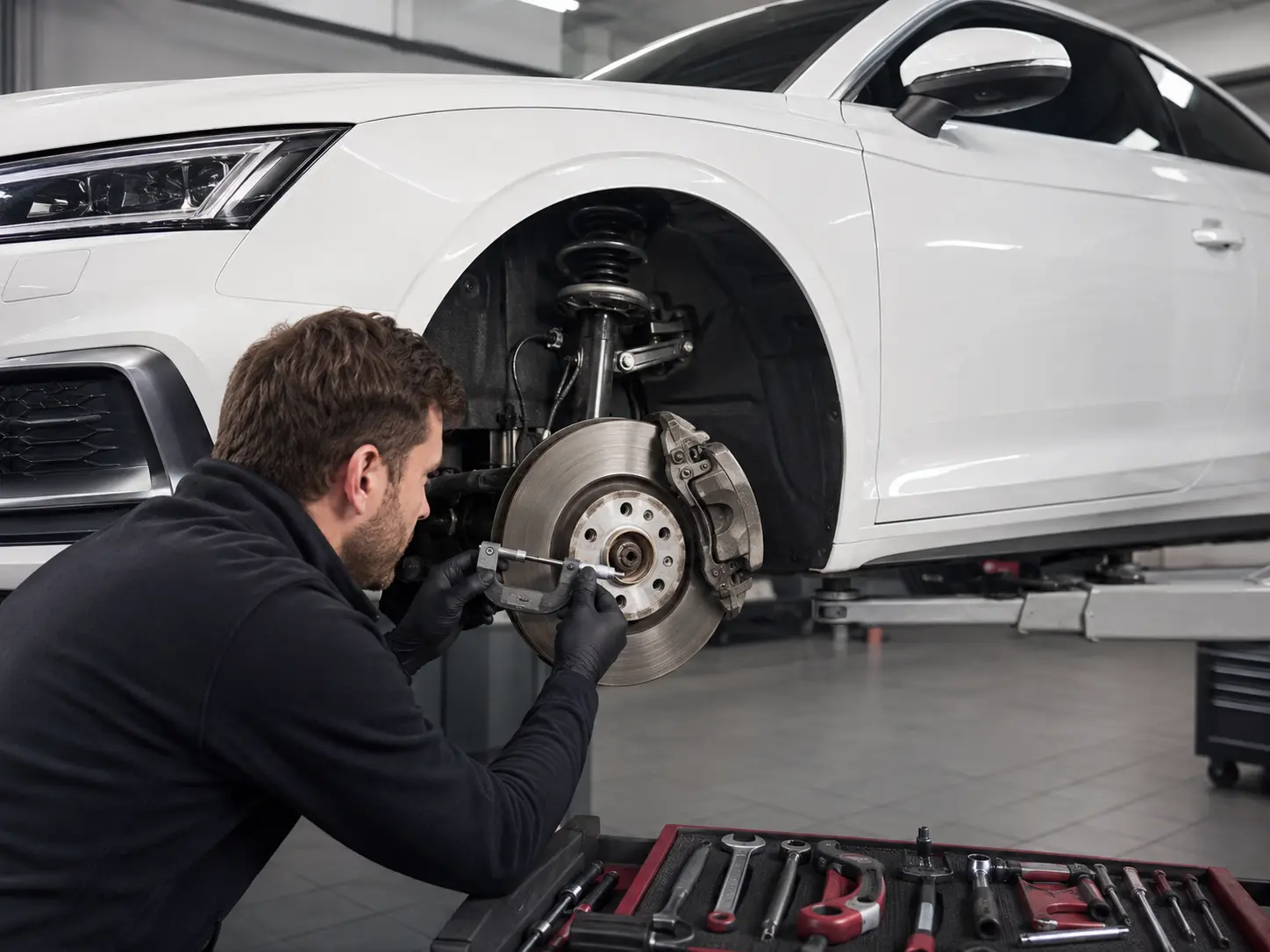 Audi A5 brake disc measurement and suspension inspection