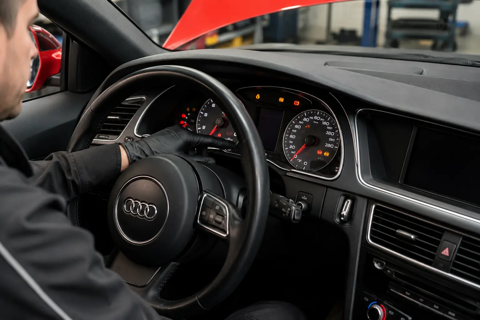 Audi analogue gauges undergoing a function test