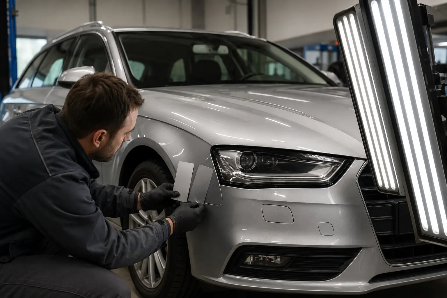 Audi bumper colour matching under inspection lights