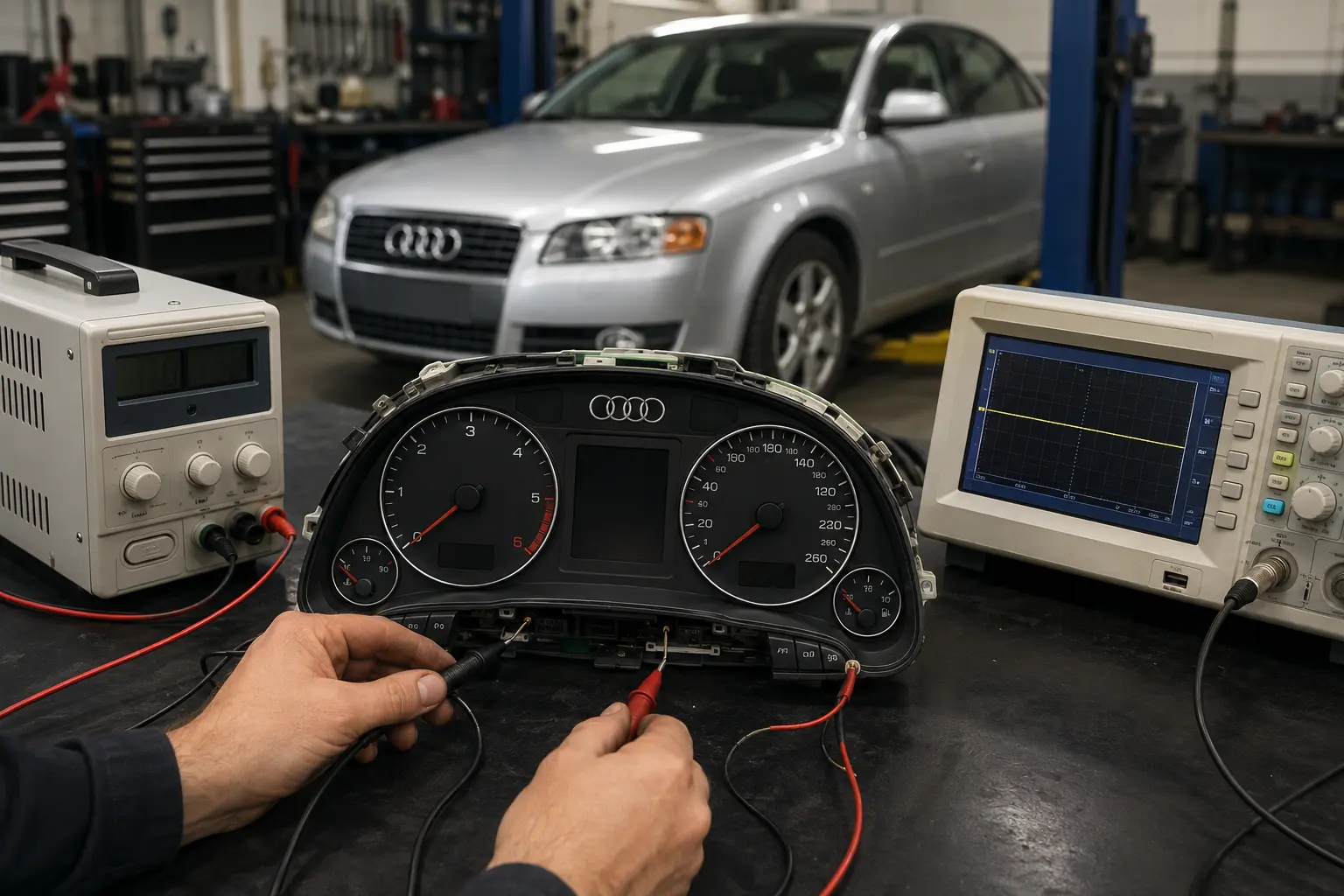 Audi instrument cluster bench testing with regulated power
