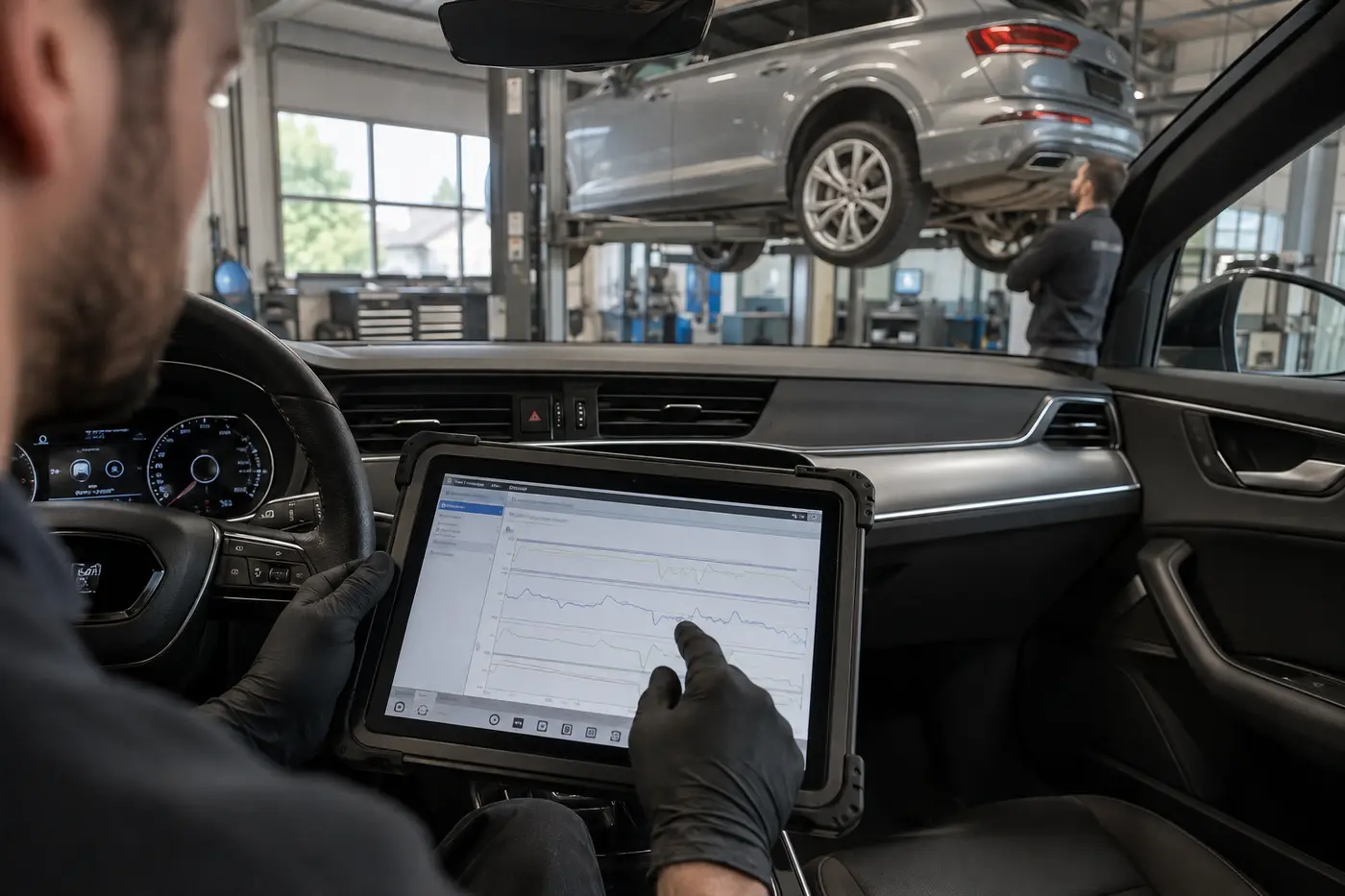 Transmission measured values reviewed inside an Audi during diagnosis