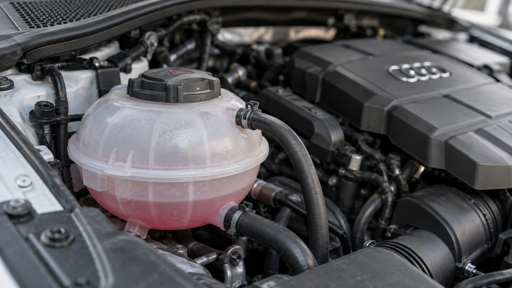 Illustrative coolant reservoir with the pressure cap closed