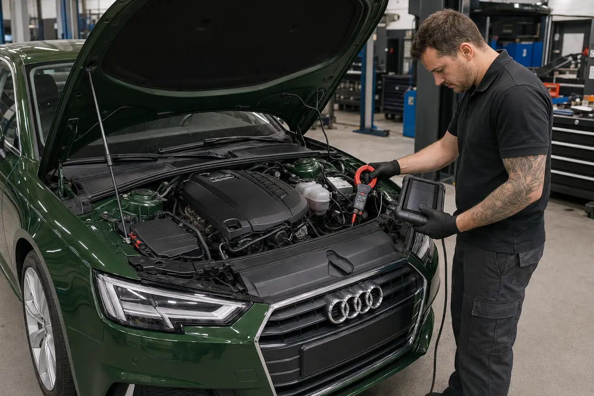 Current-clamp test of a conventional Audi alternator under controlled load