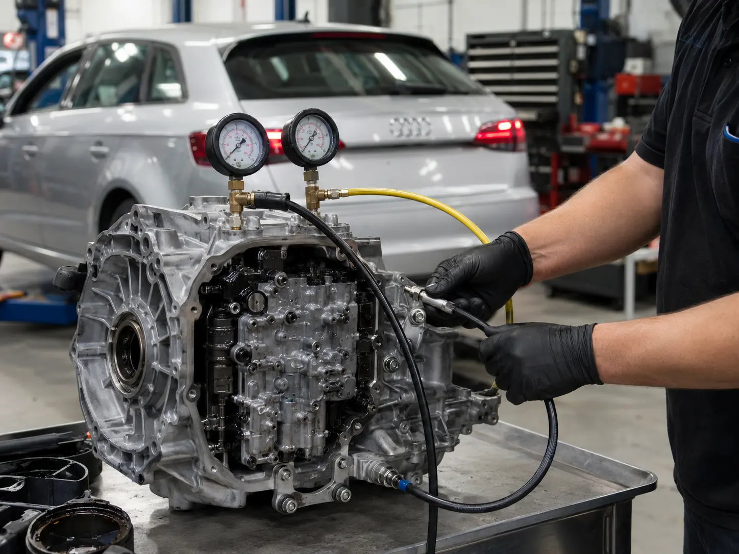 Hydraulic pressure testing during Audi mechatronic diagnosis