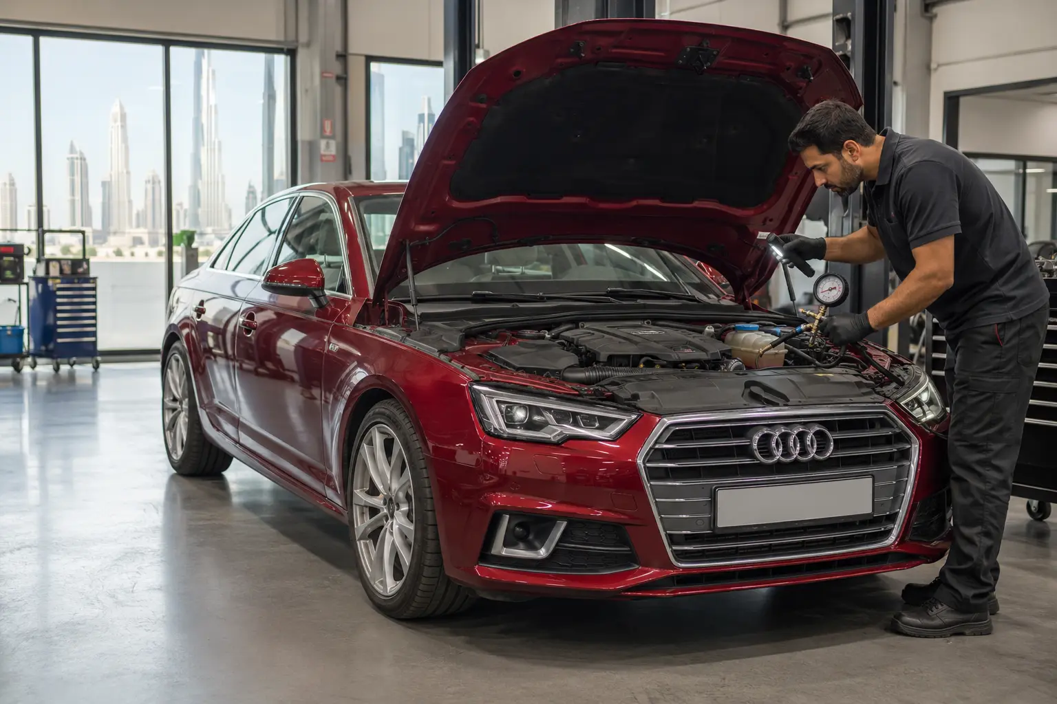 Audi overheating diagnosis in a Dubai workshop