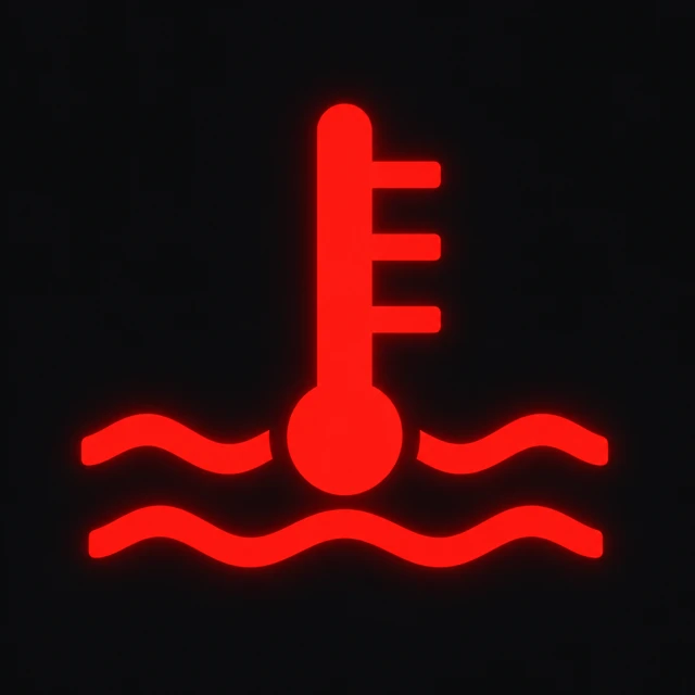 Red thermometer over wavy lines representing the coolant warning