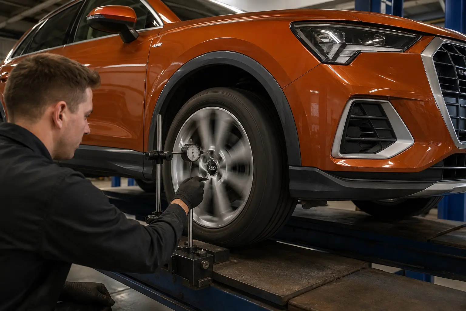 Audi wheel and rim run-out inspection before deciding how the vehicle can be moved