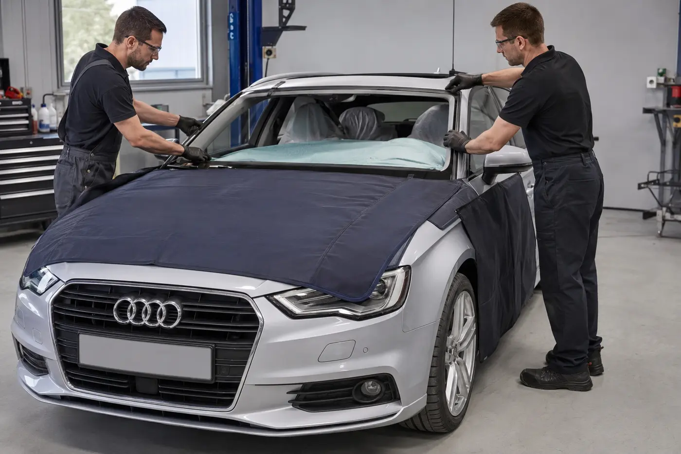 Audi protected before bonded windshield removal